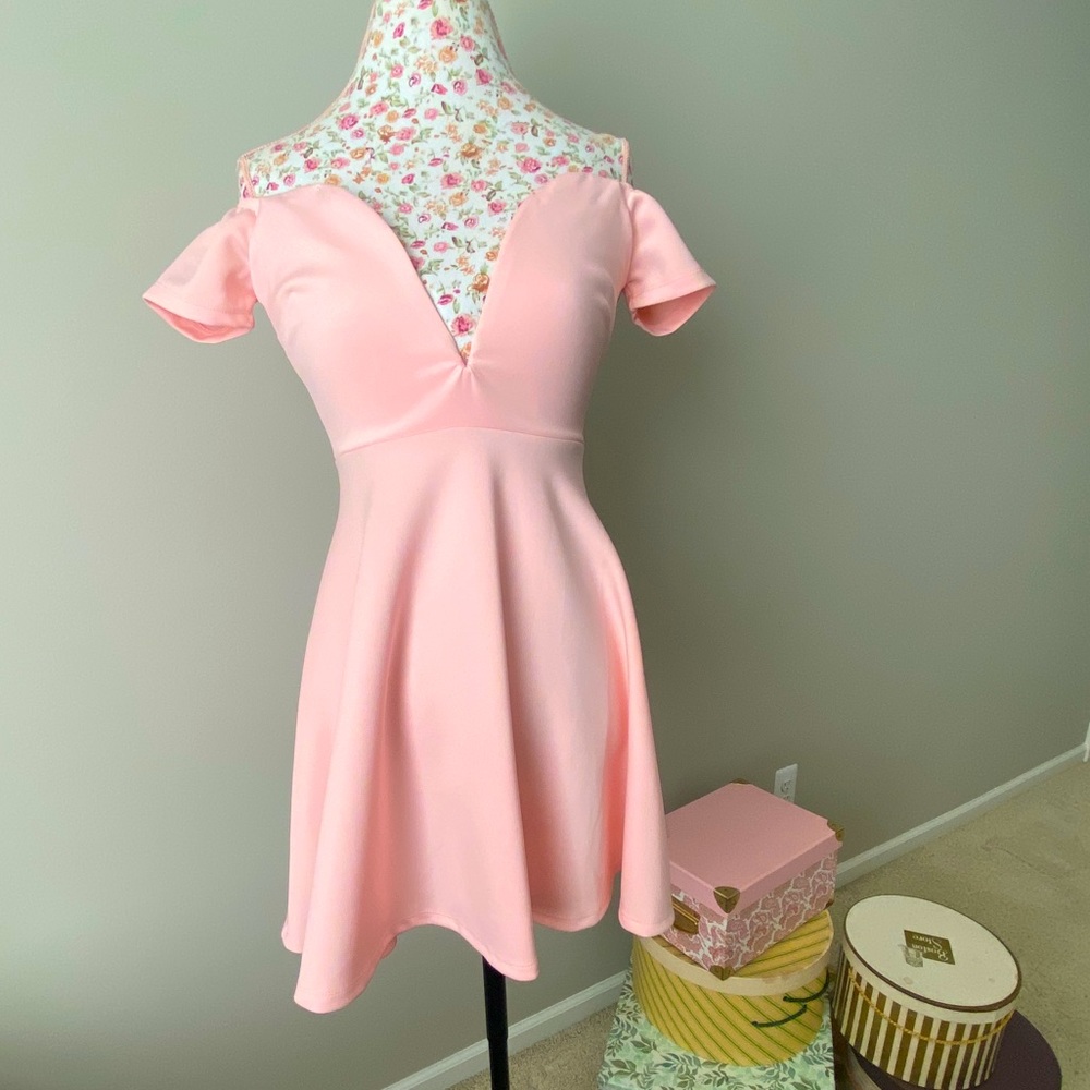 Pink Forever 21 Off-the-Shoulder Deep V Small Dress